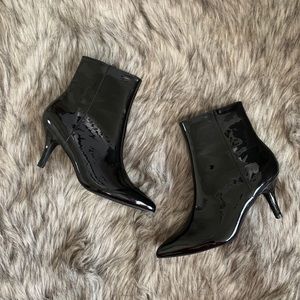 Faux Patent Leather Point Toe Booties